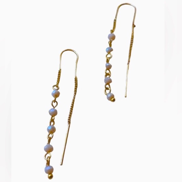 Long Pink Faucet Beaded Gold Plated Chain Threader Earrings Women’s Jewelry - Picture 2 of 6